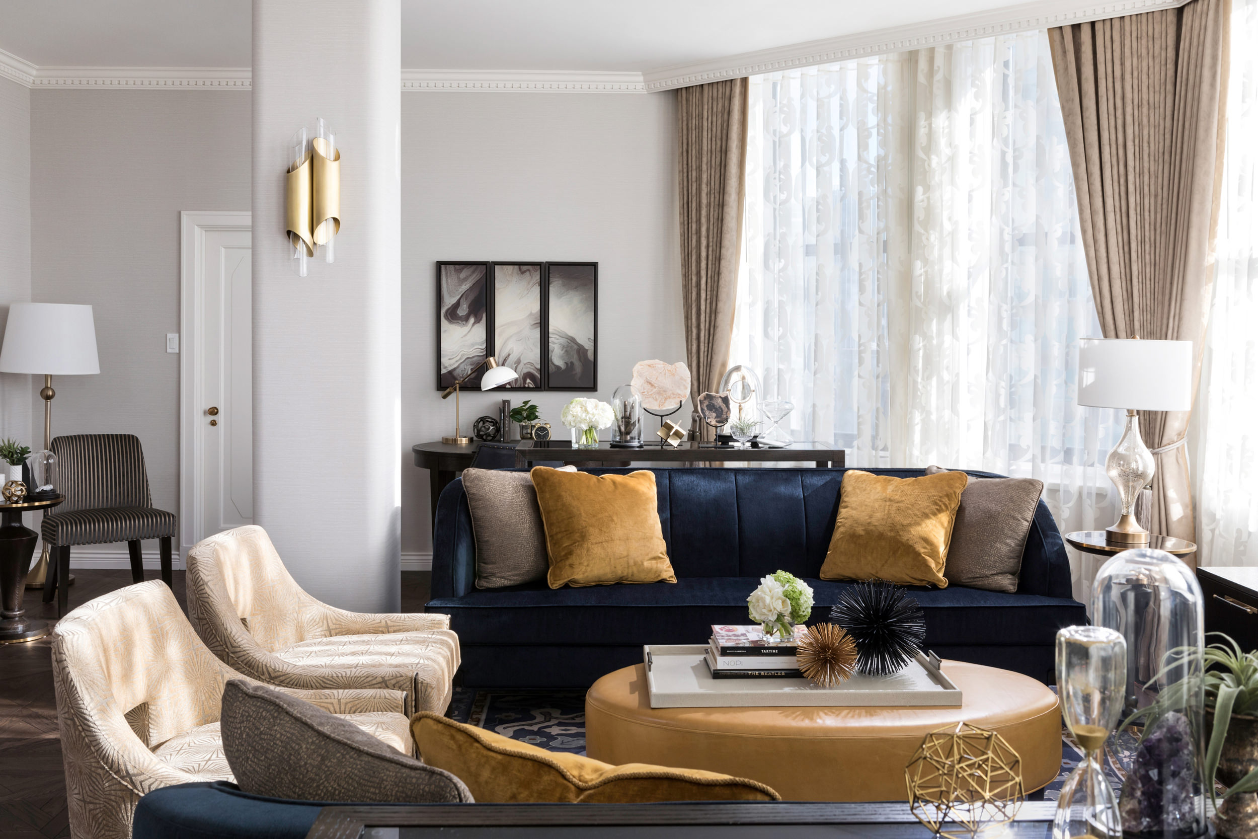 The luxurious living room of Fairmont Hotel Vancouver's Morningside Suite