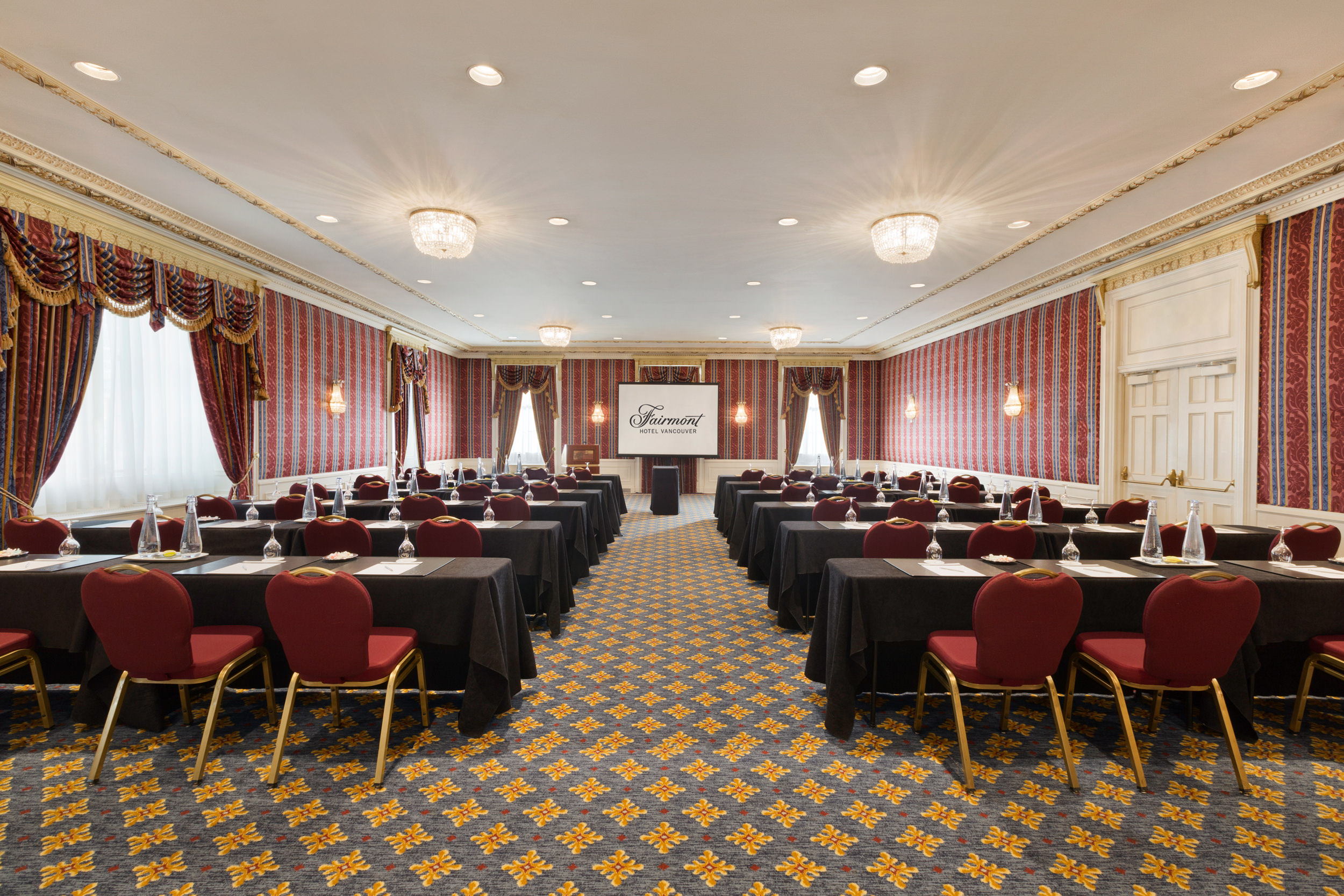 large room set up for a conference