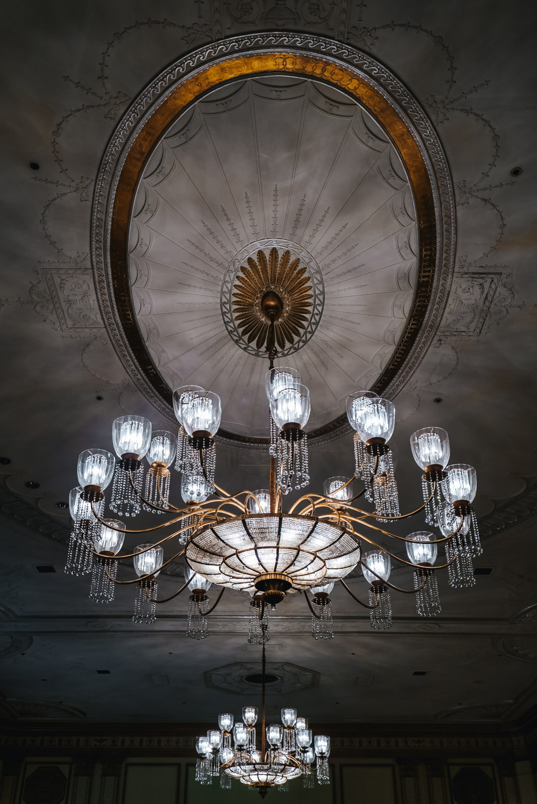 View of beautiful chandelier in Pacific Ballroom at Fairmont Hotel Vancouver