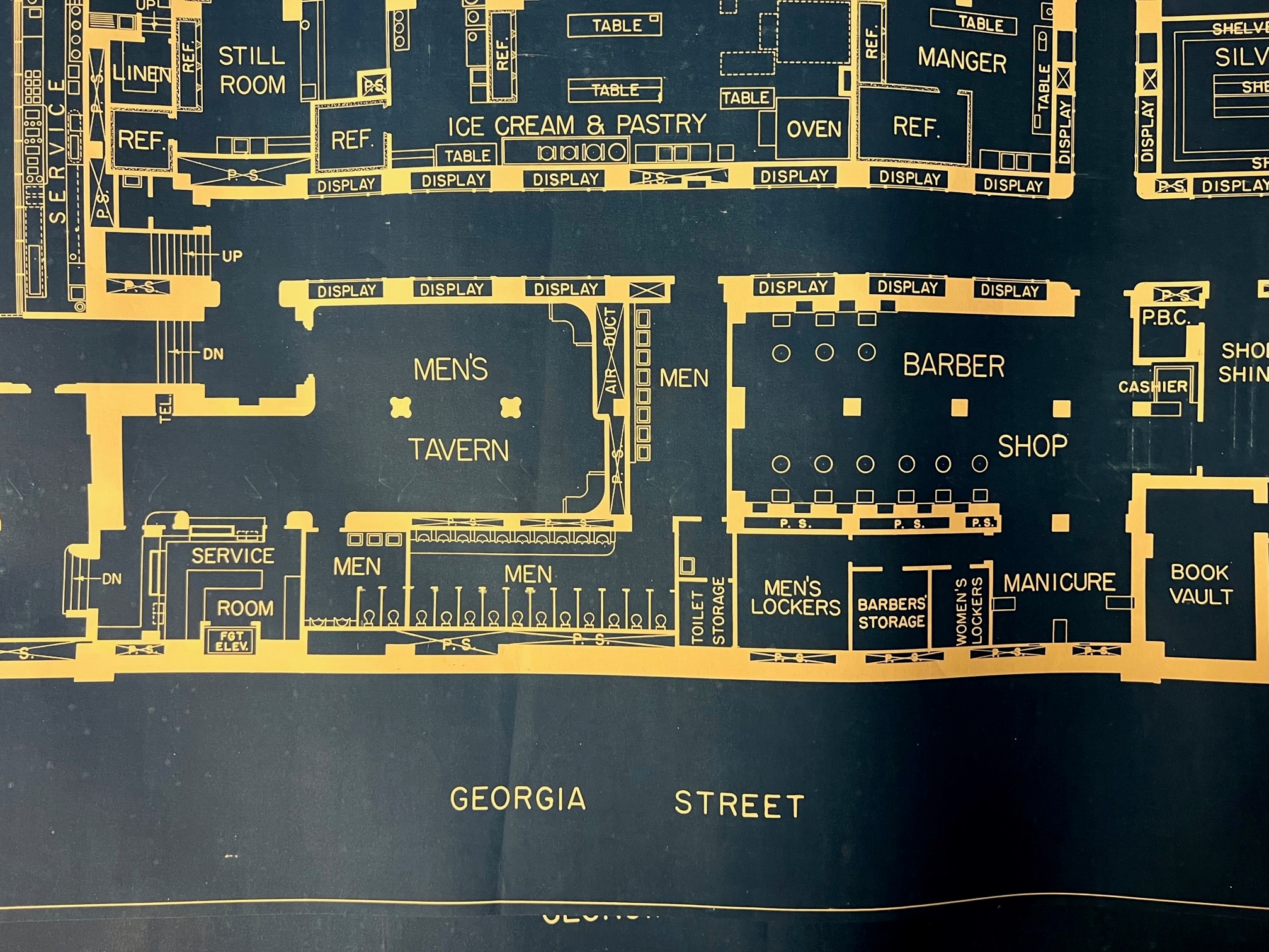 Historical blueprint of gay bar in Hotel Vancouver in 1940s