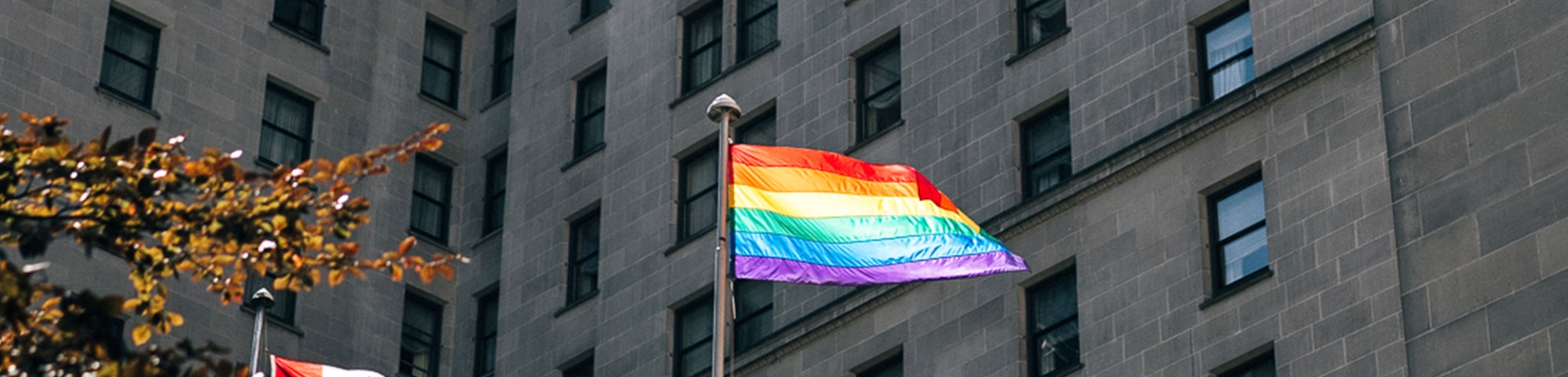 Fairmont Hotel Vancouver exterior with rainbow flag