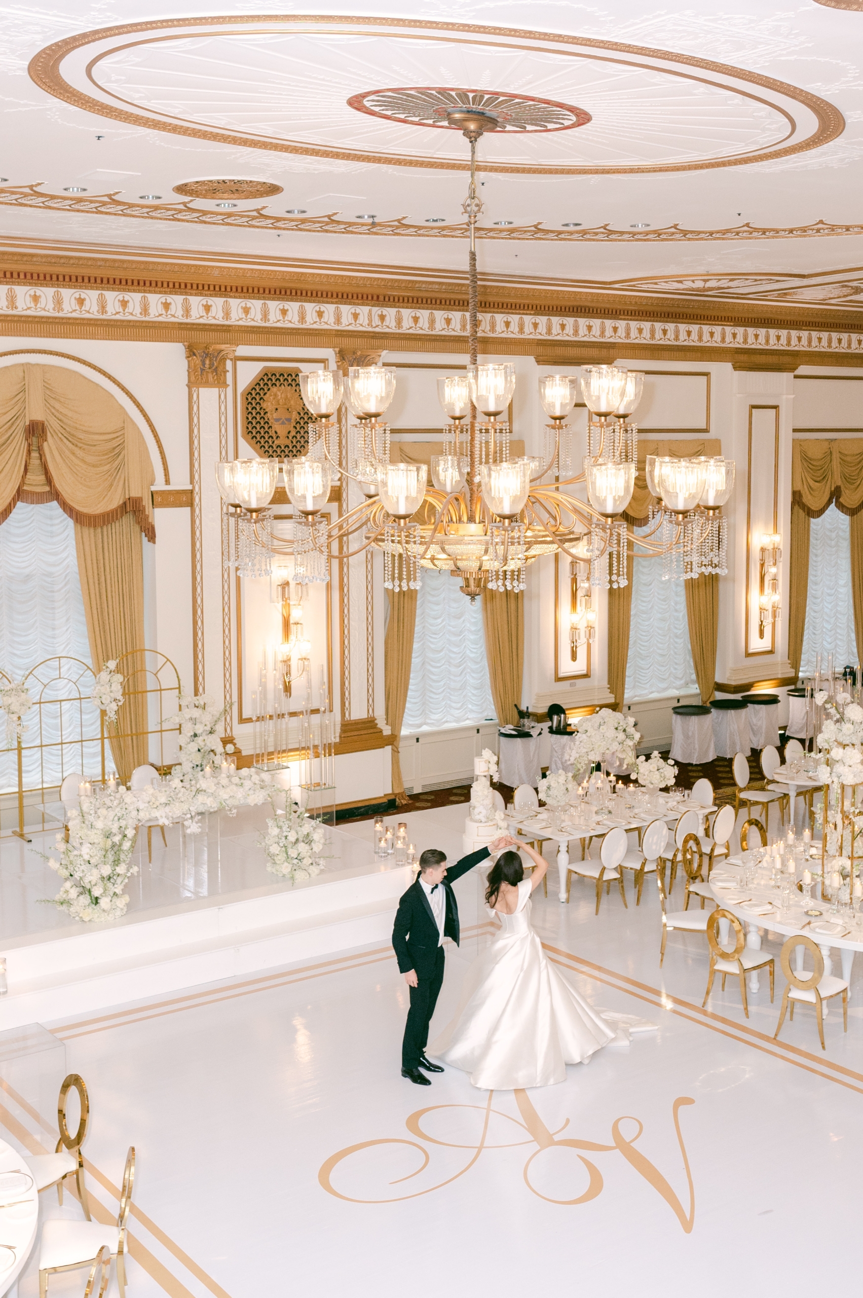 Bride and groom dancing in beautiful set up in Pacific Ballroom at Fairmont Hotel Vancouver | Blush Photography blushweddingphotography.org/ Fleur de Lis Events, Dushan, Eclat
