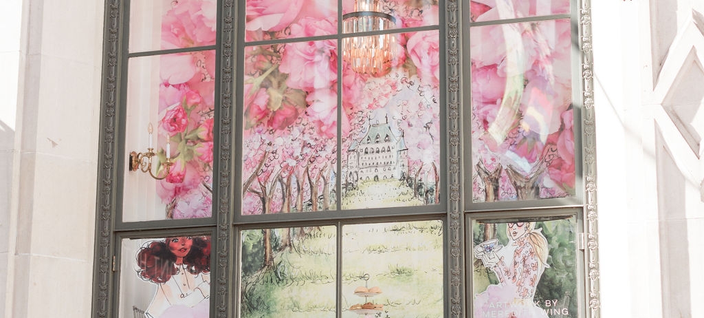 Tea in the Window on Georgia Street with Moomooi artwork at Fairmont Hotel Vancouver.