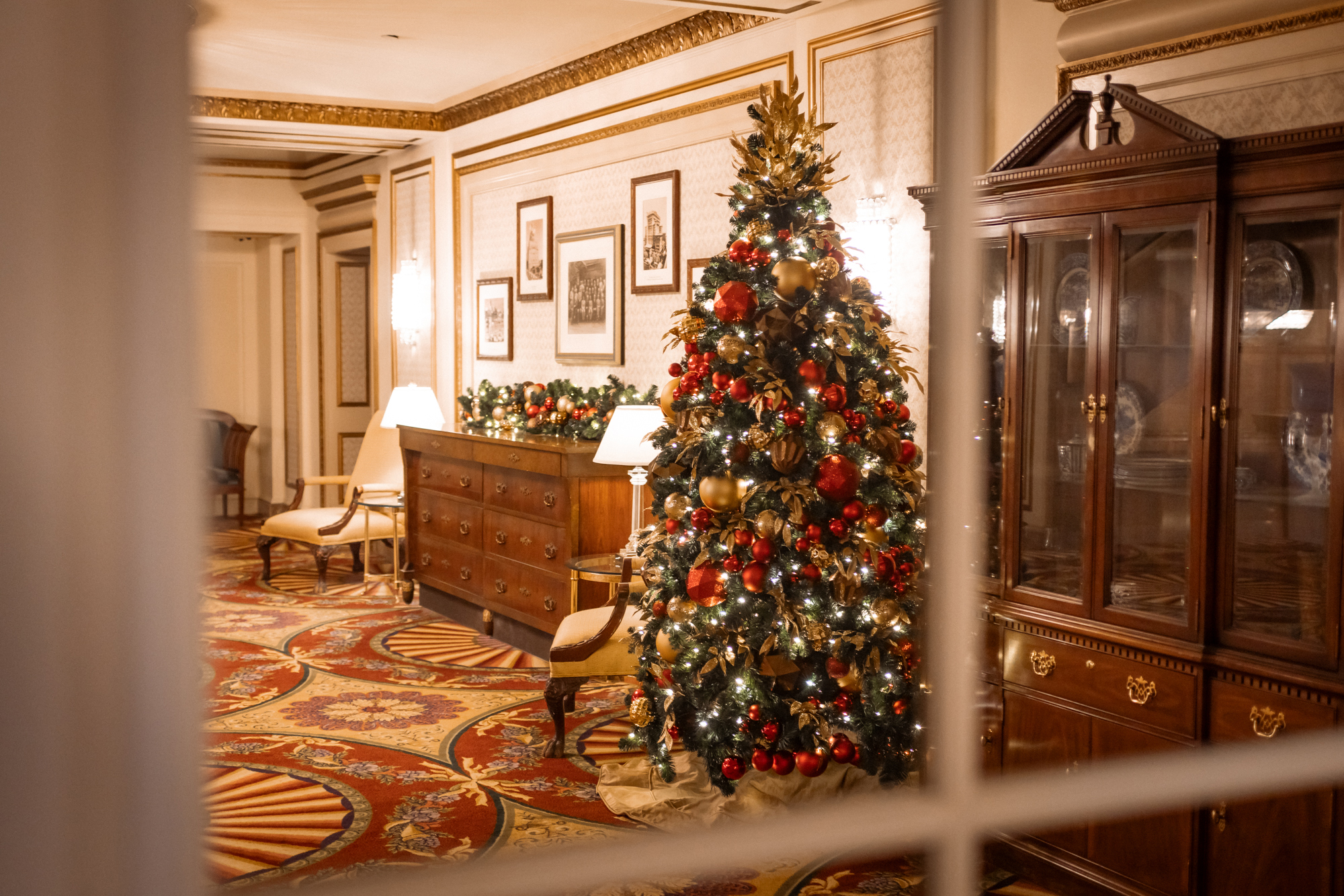 Holiday festive decor and Christmas Tree at Fairmont Hotel Vancouver